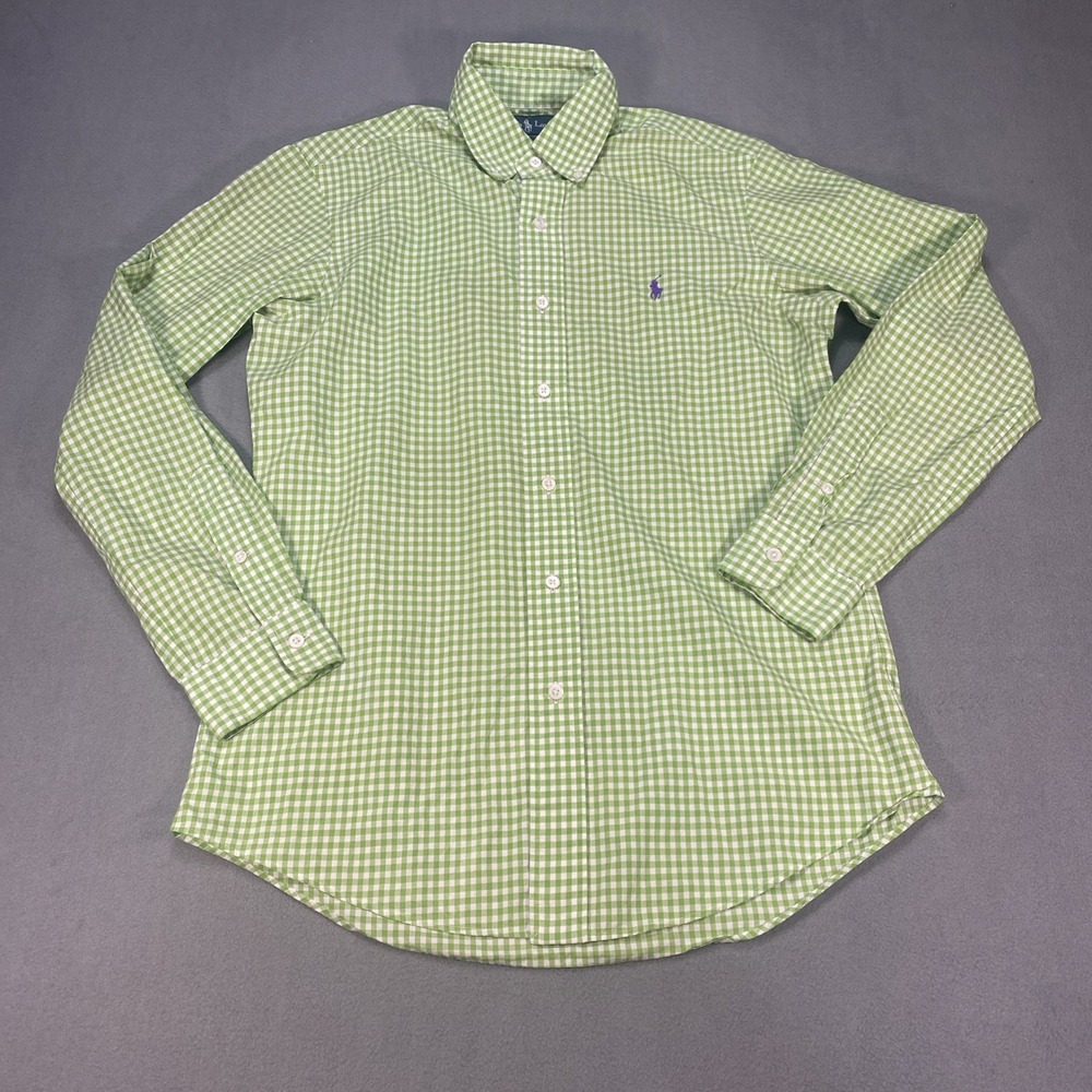 Ralph Lauren Custom Fit Mens Small Long Sleeve Button Down Shirt Green White